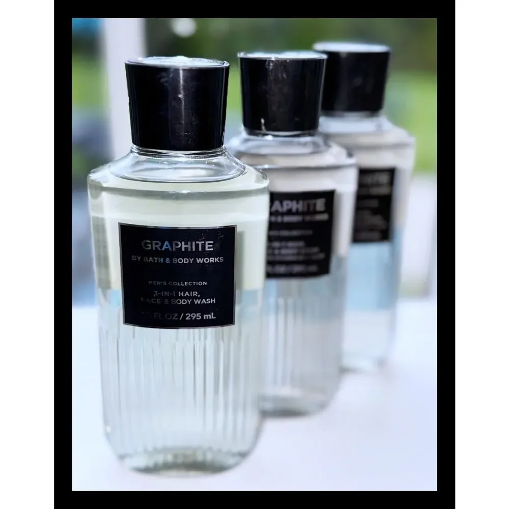 Bath & Body Works 10 fl oz GRAPHITE for Men 3-in-1 Hair Face Body Wash Gel x3